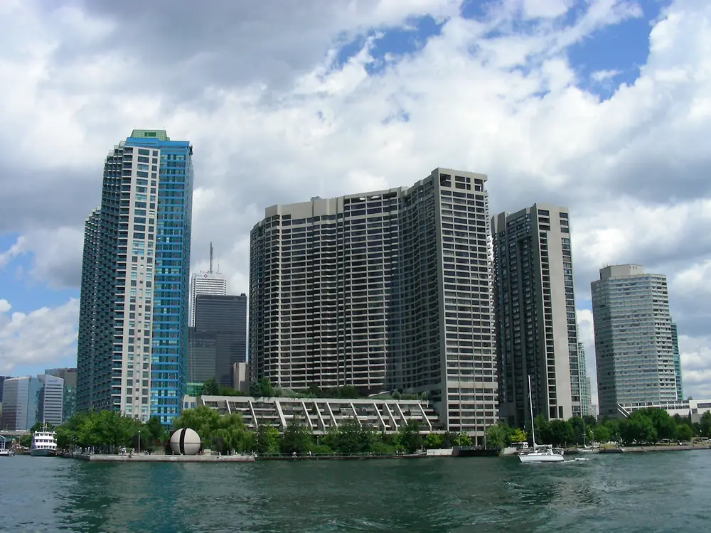 Condo towers along the Harbourfront seen from the water, Toronto