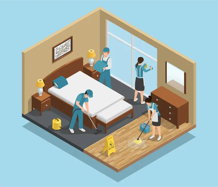 Cleaning crew working in an airbnb turnover unit