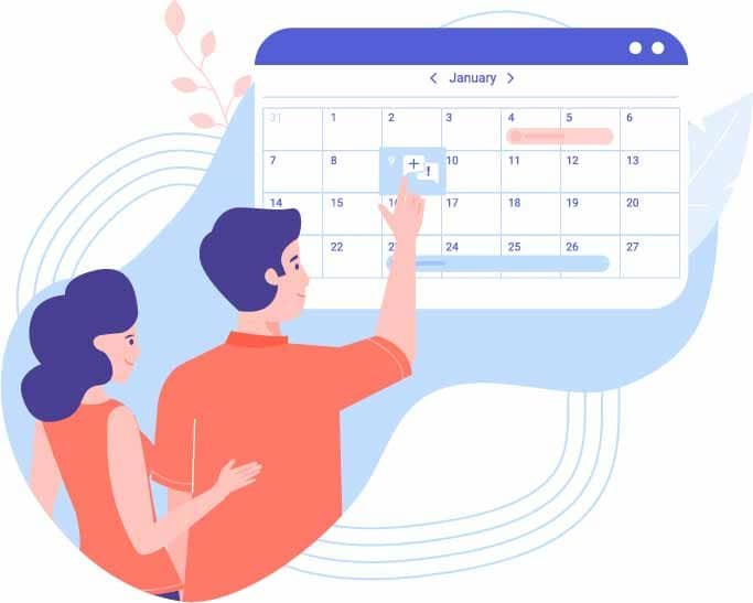 Couple choosing dates on a calendar