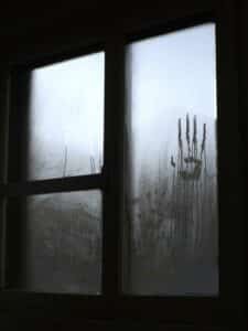 Spooky window, Halloween ready, mark of hand on glass