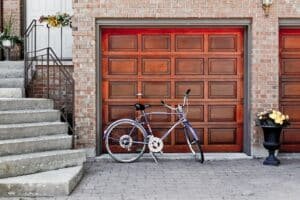 closed concrete garage with a bicycle