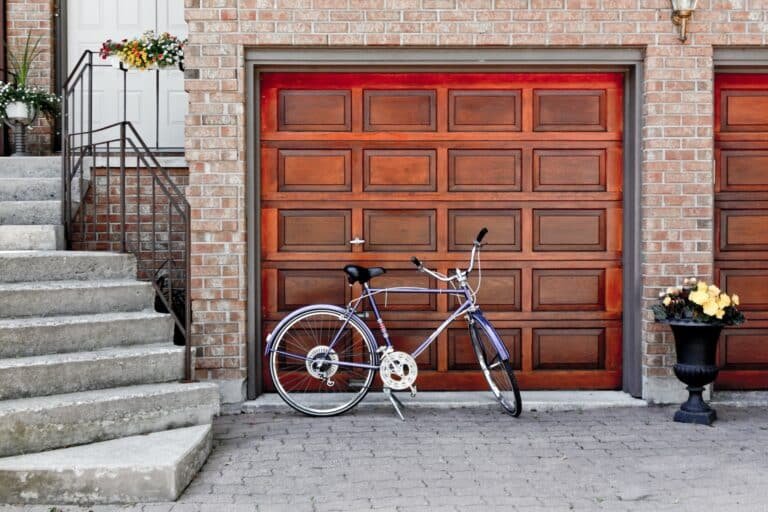 closed concrete garage with a bicycle