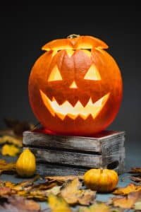 Jack O lantern on wooden table