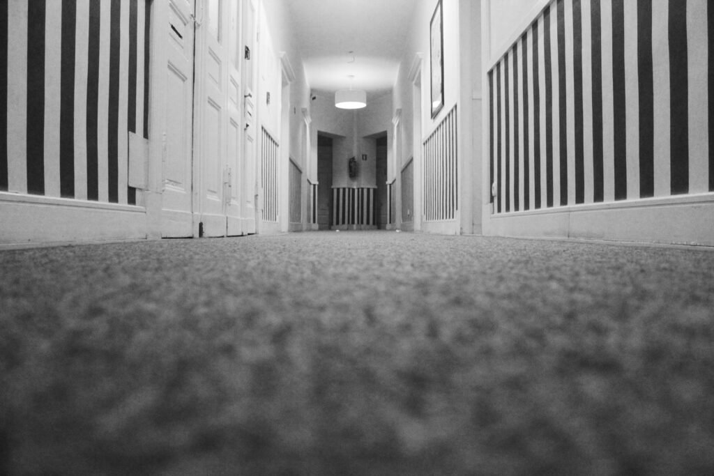 Vision from the ground of a corridor with carpet