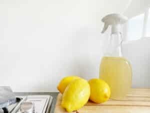 Lemon and lemon on a spray bottle for cleaning