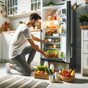 Men emptying the refrigerator, refrigerator odor