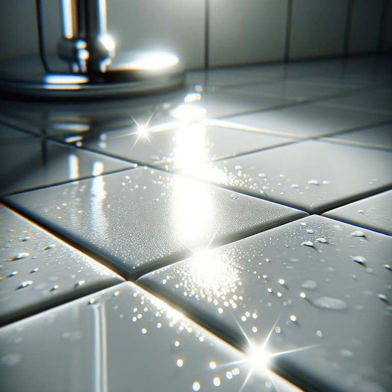 Wet shower tiles in bathroom