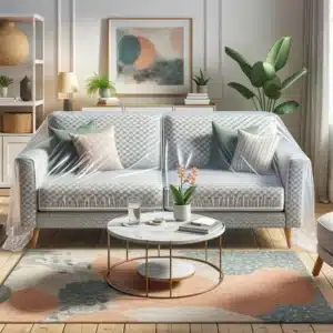 Elegant Living Room with Stylish Patterned Couch Cover