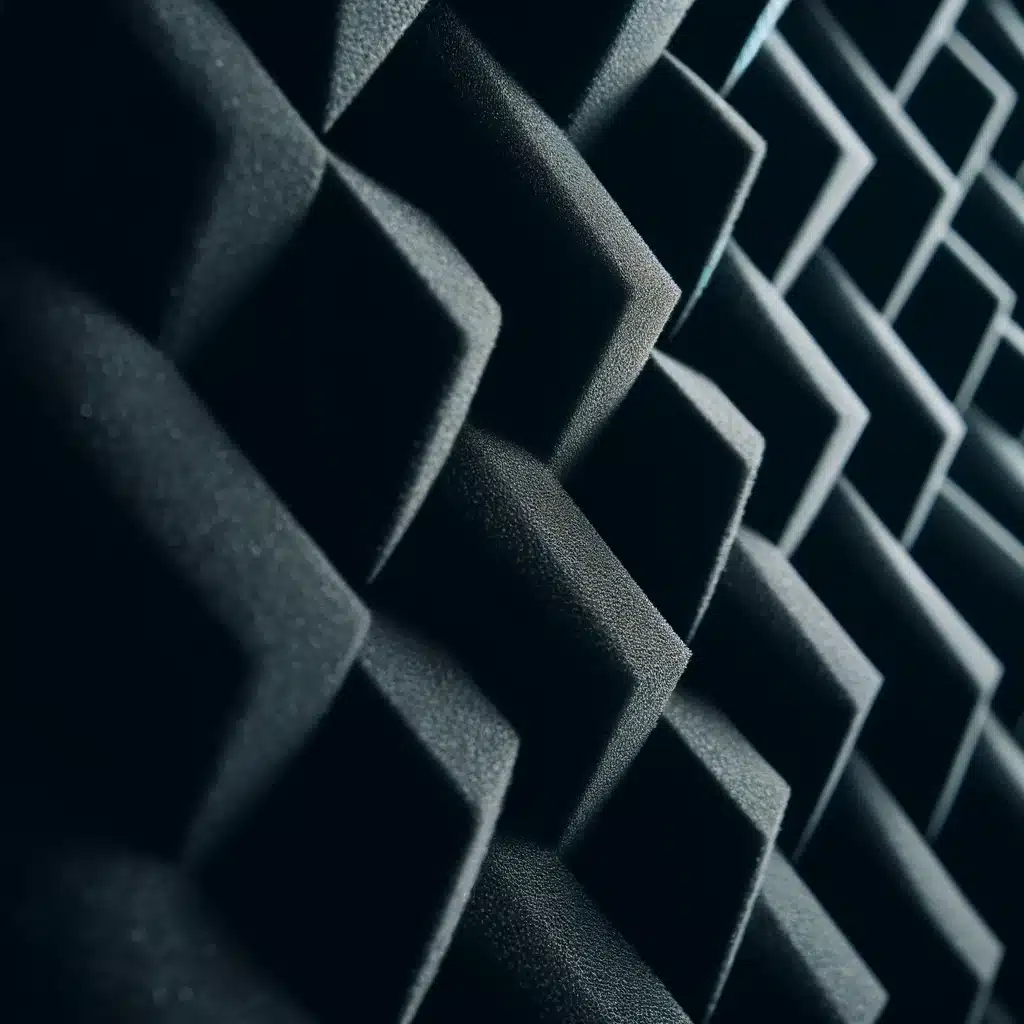 Close-up of gray acoustic foam panels for soundproofing in studio.