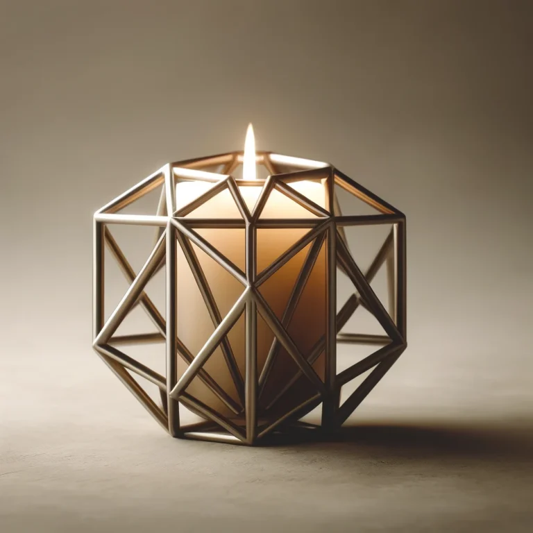 Elegant metal geometric candle holder with intricate design.