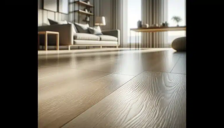 Clean laminate flooring with light wood finish reflecting natural light.