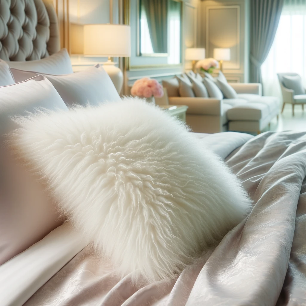 Luxurious white pillow and pastel duvet on a serene bed setting.