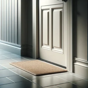 Modern home entry with polished tiles and neat doormat.