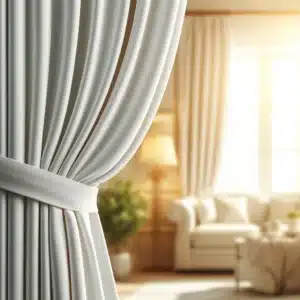Elegant, wrinkle-free curtain on rod with soft, flowing folds.