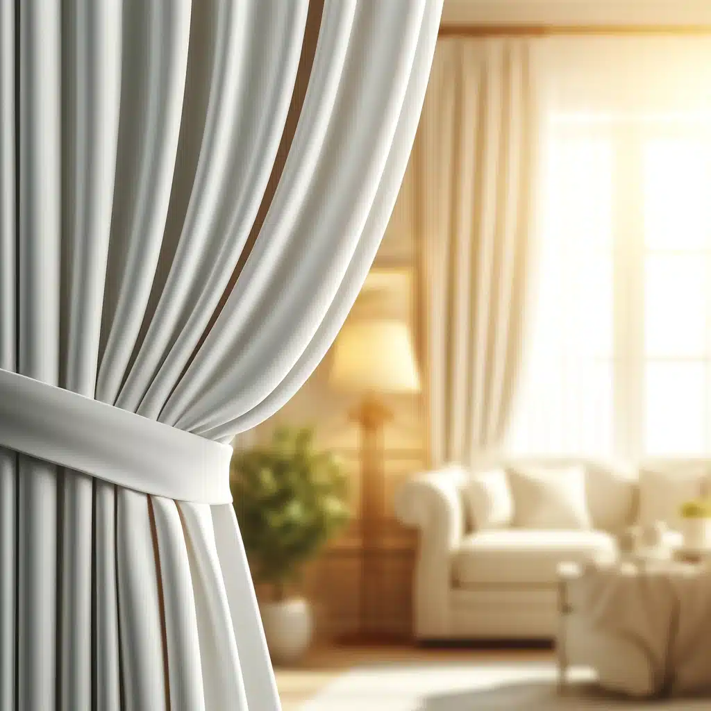 Elegant, wrinkle-free curtain on rod with soft, flowing folds.