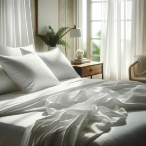 Inviting bedroom with clean white sheets and soft natural light.