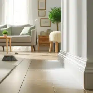 Immaculate white baseboards in a clean, sunlit room.