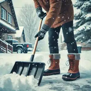 Removing snow with a snow shovel