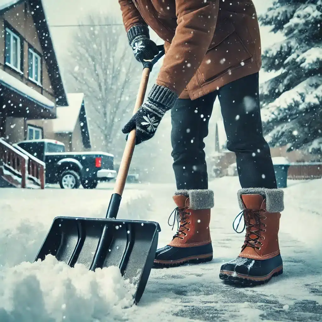 Removing snow with a snow shovel