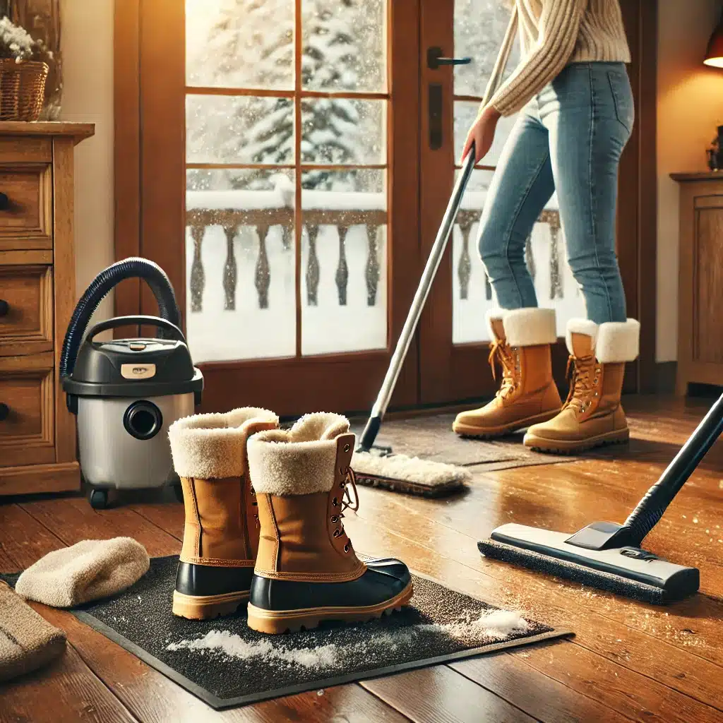 Winter January cleaning the floor