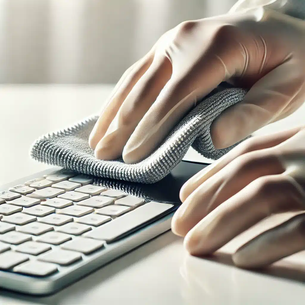 Cleaning a keyboard with microfiber cloth