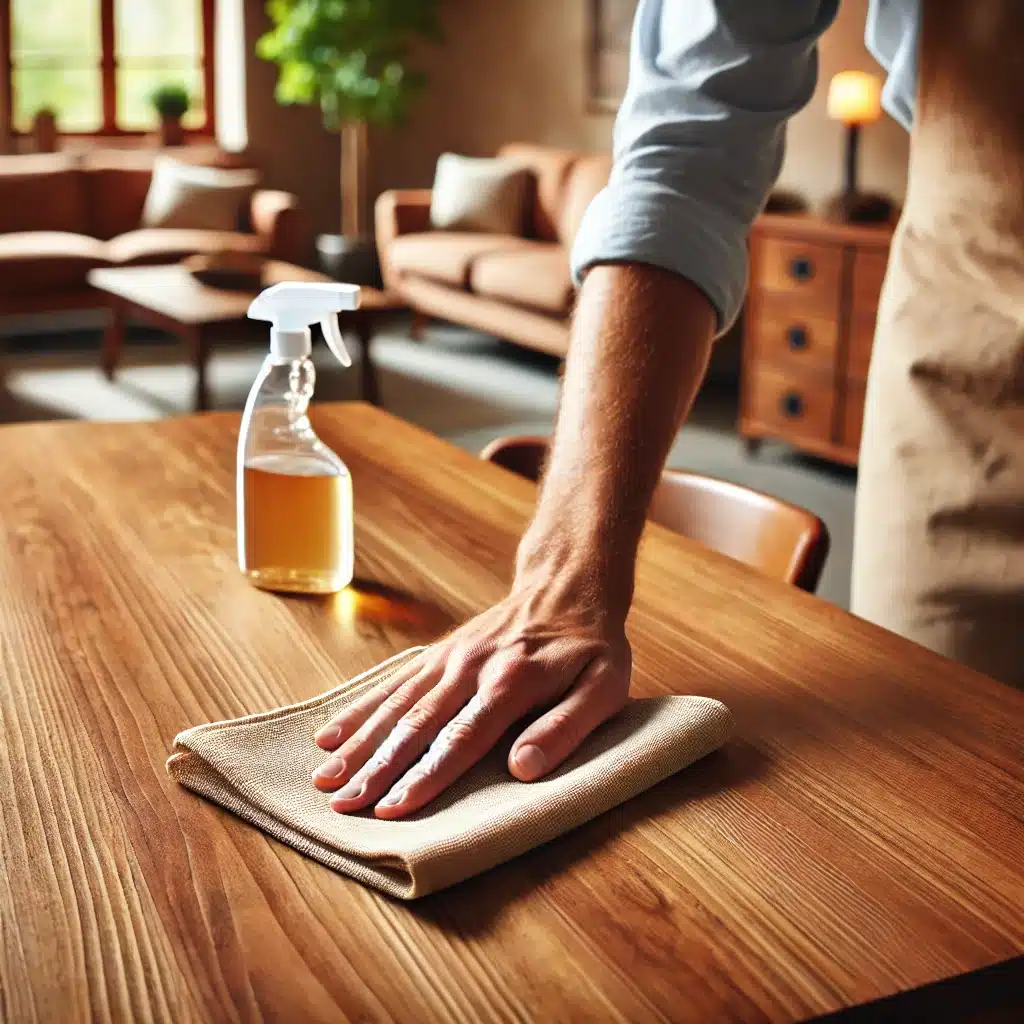 Cleaning wooden furniture with microfiber cloth