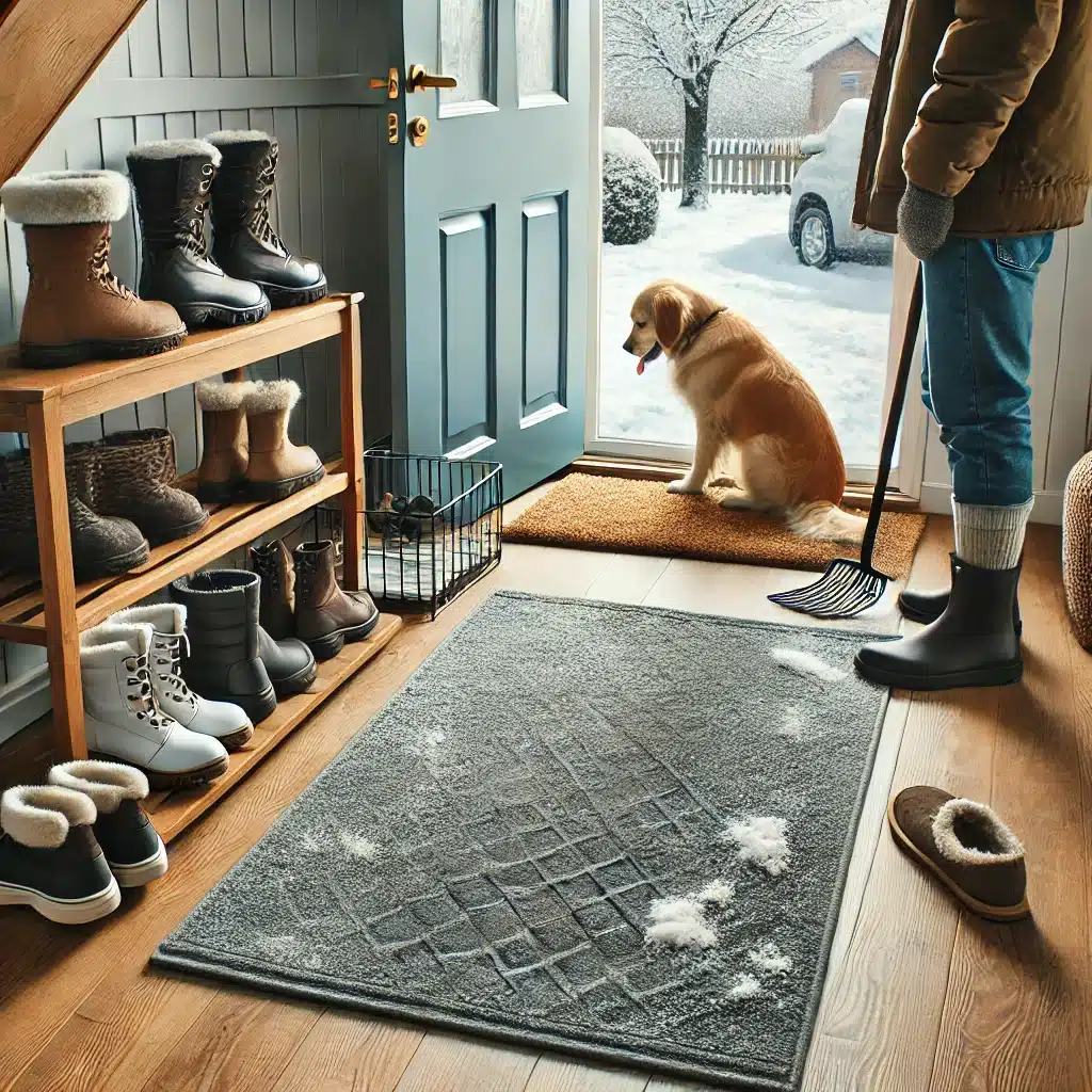 winter floor care, cleaning the front door floor