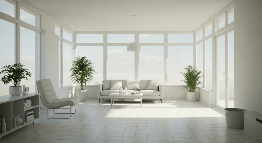 A clean white sunroom with some plants