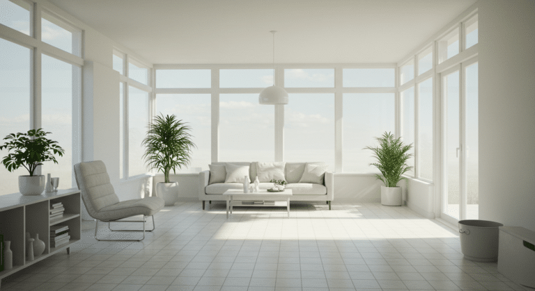 A clean white sunroom with some plants