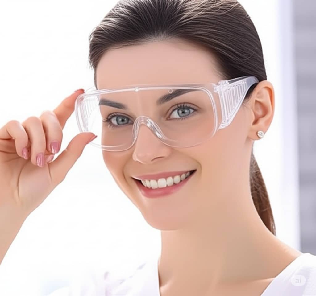 Eye protection in a cleaner woman