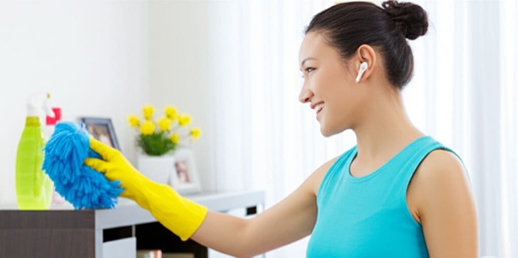 cleaner woman and music