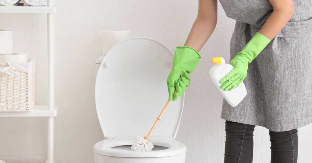 cleaning toilet