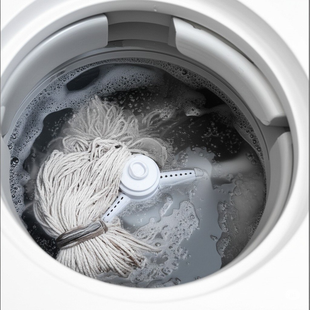 washing machine washing a mop head
