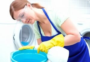 woman cleaning with bleach