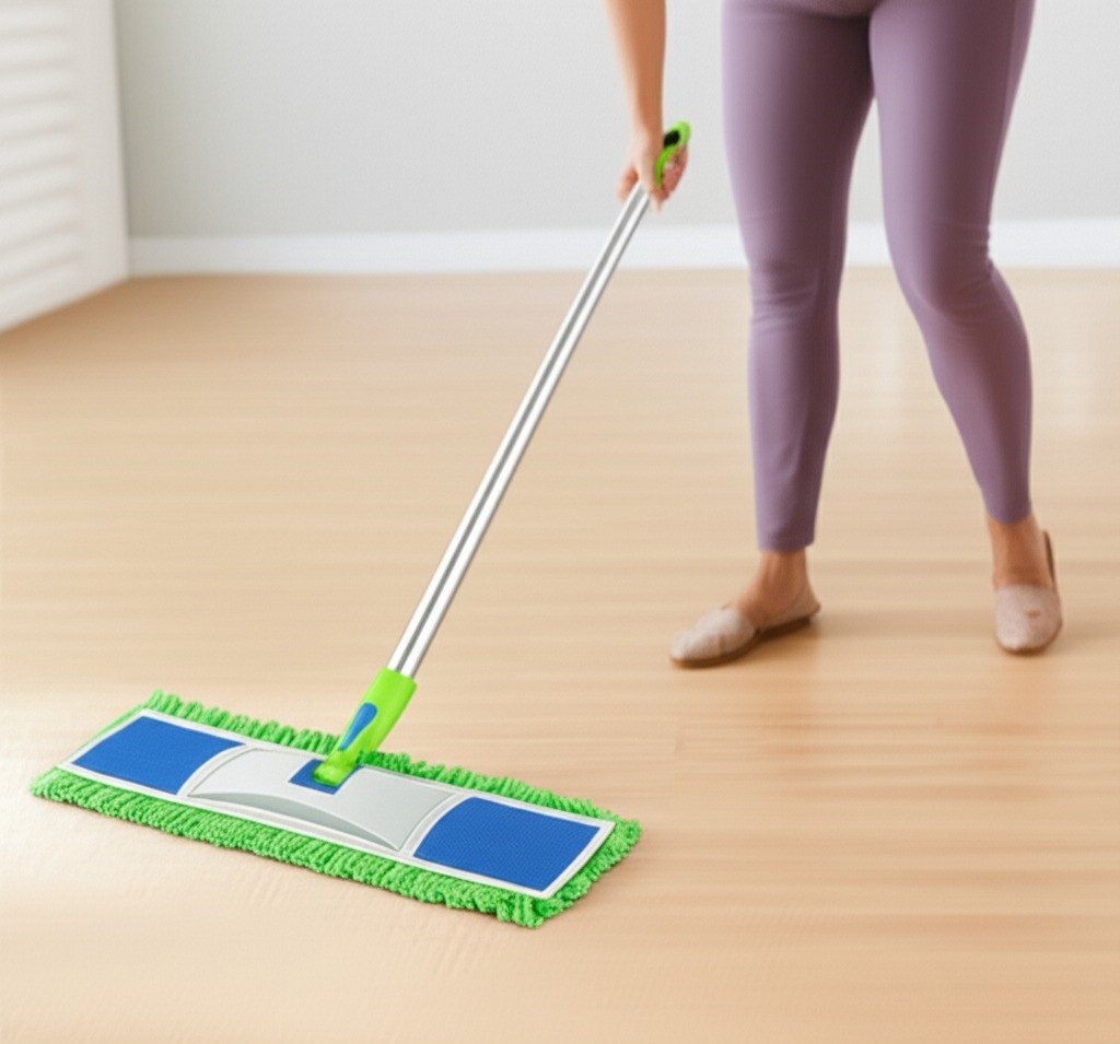 woman cleaning with microfiber mop