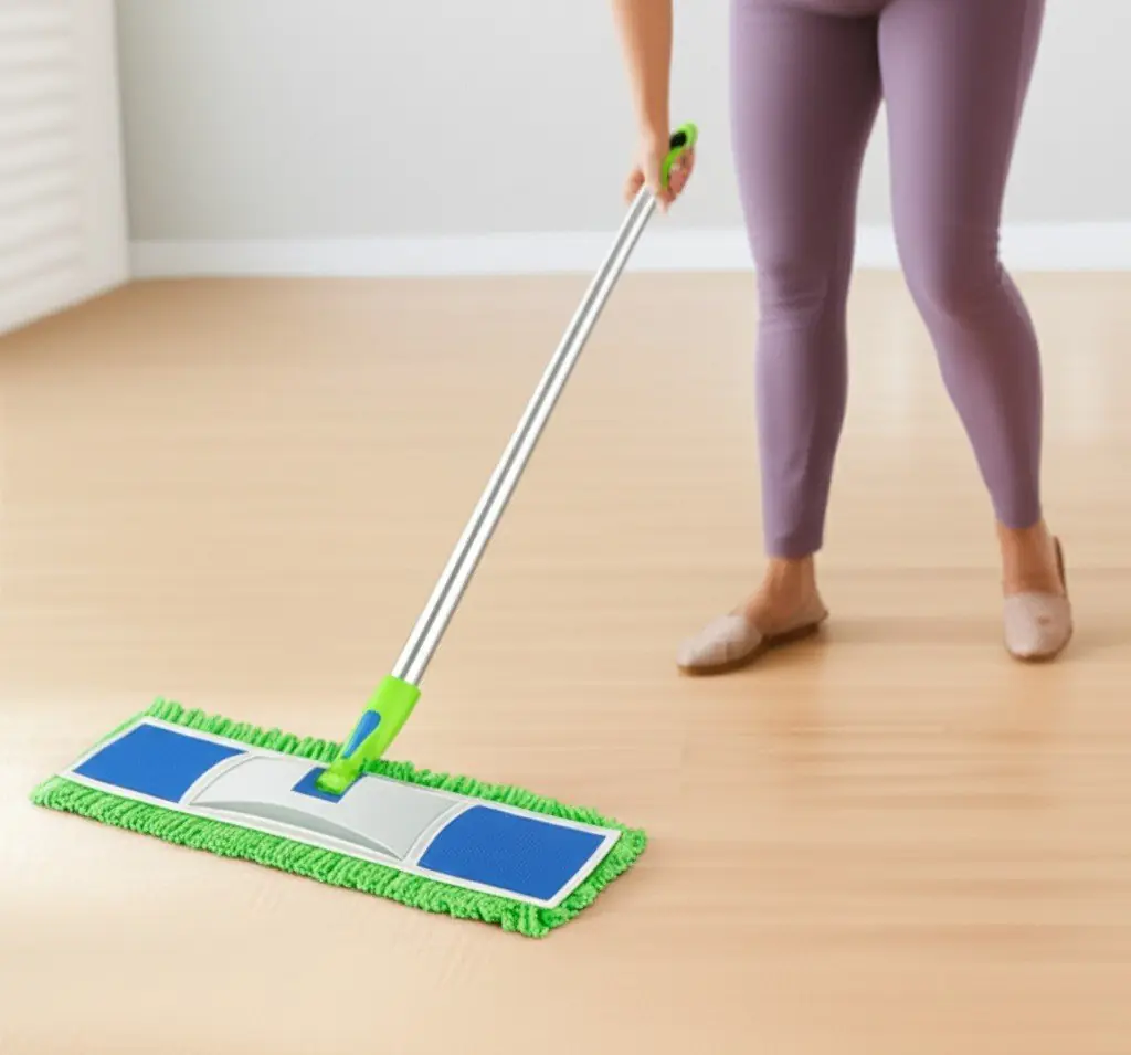 woman cleaning with microfiber mop