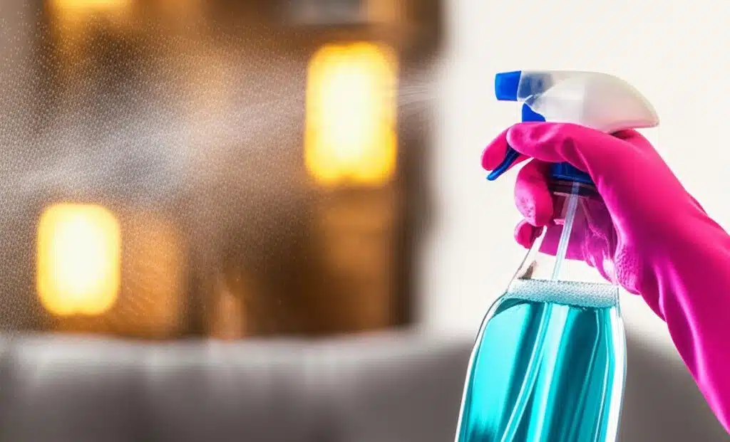 spraying cleaning spray