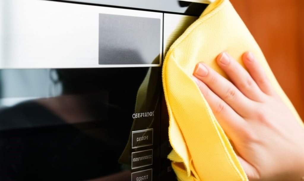 woman cleaning the microwave