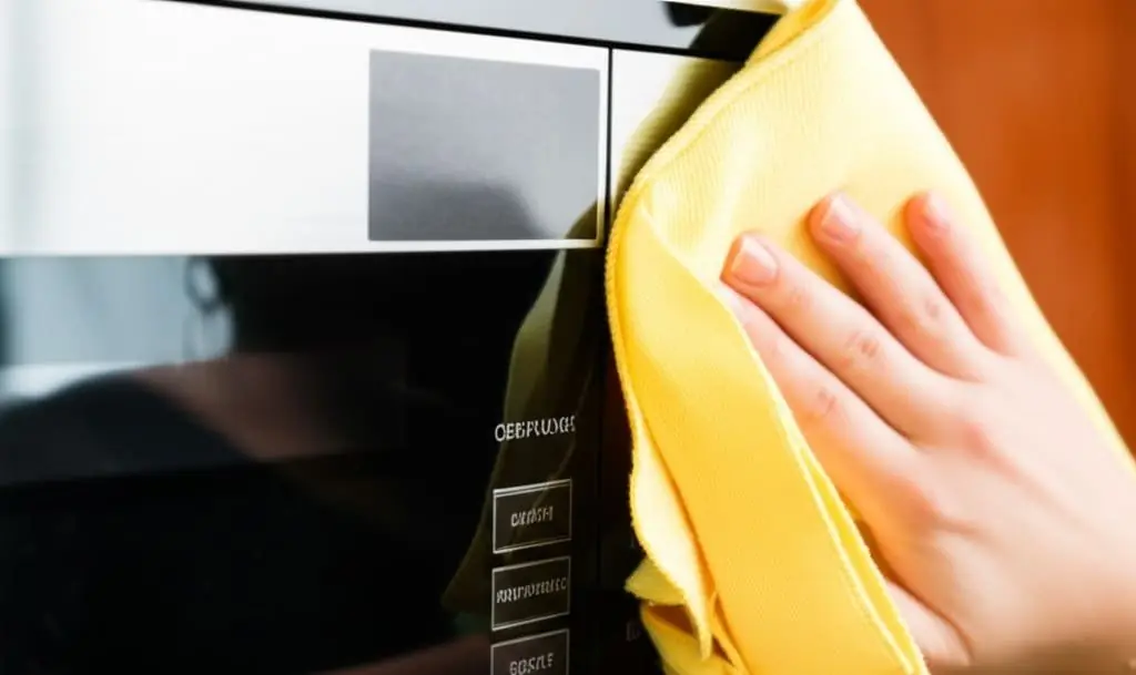 woman cleaning the microwave