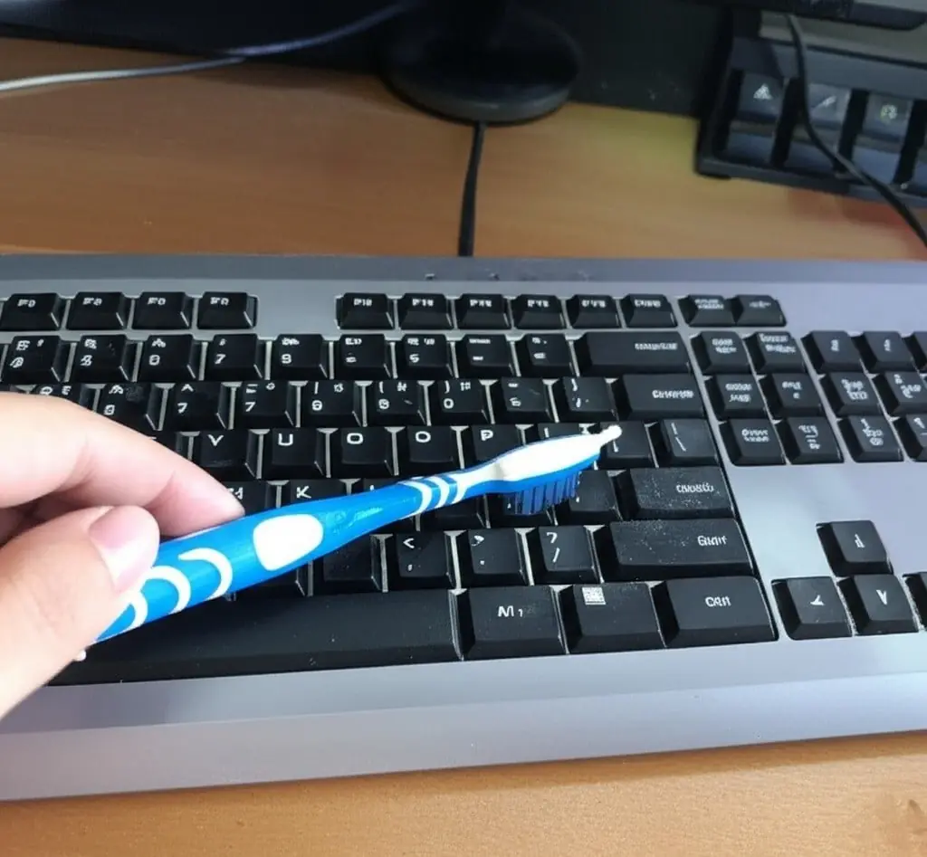 cleaning keyboard with toothbrush