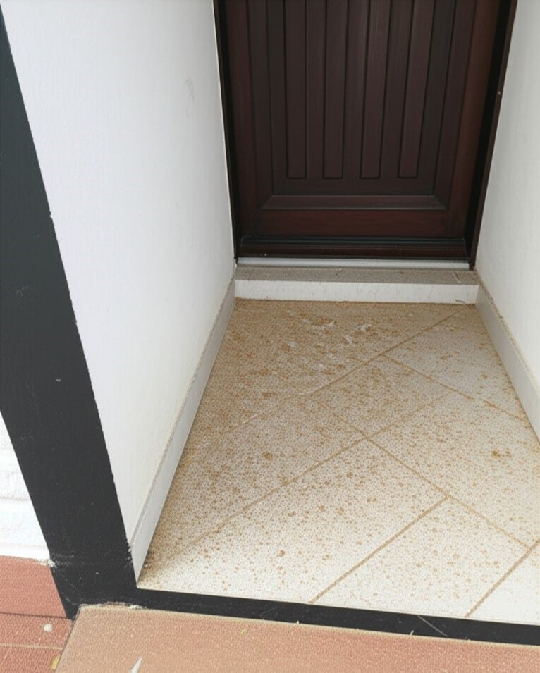 entrance of a house with the typical dust and pollen of the month of August