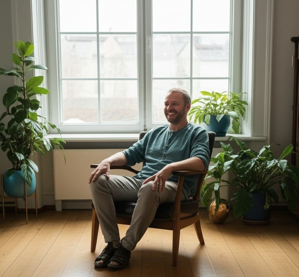 happy man with sanitized house