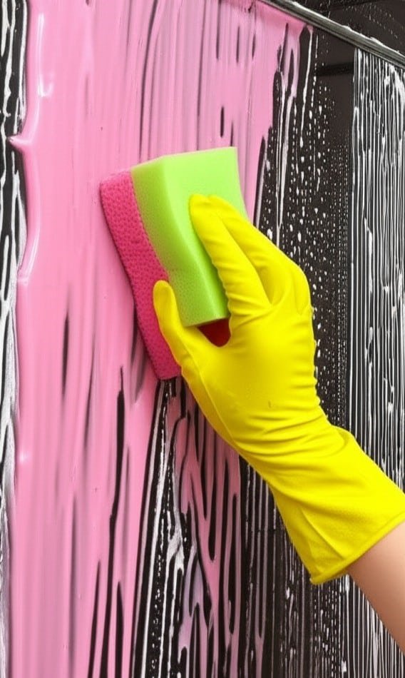pink paste cleaning Glass shower doors
