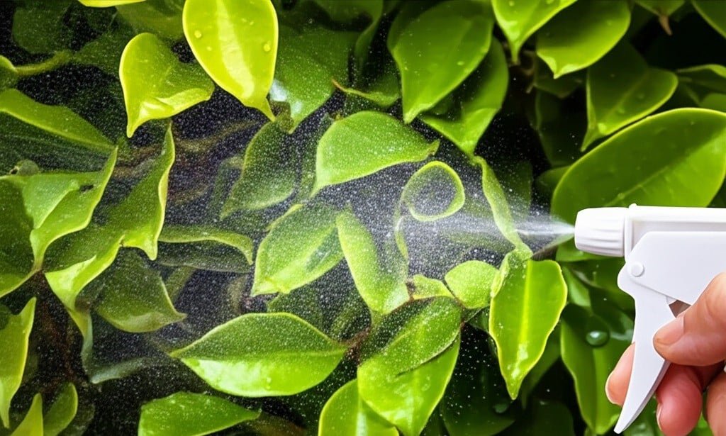 spraying vinegar on the spider web