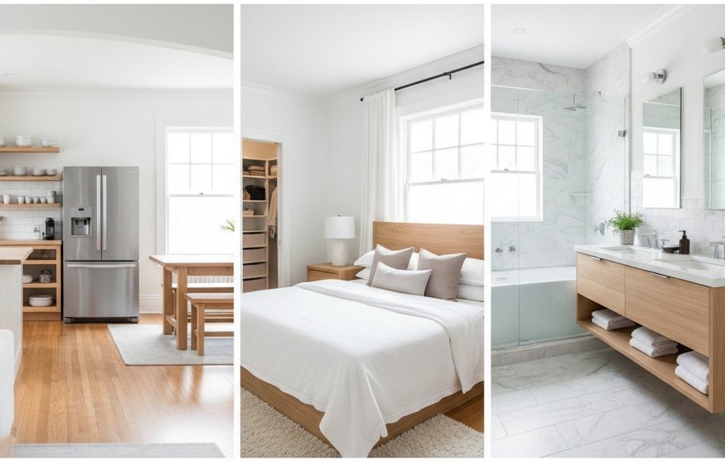 the most important rooms in a house, kitchen, bedroom and bathroom