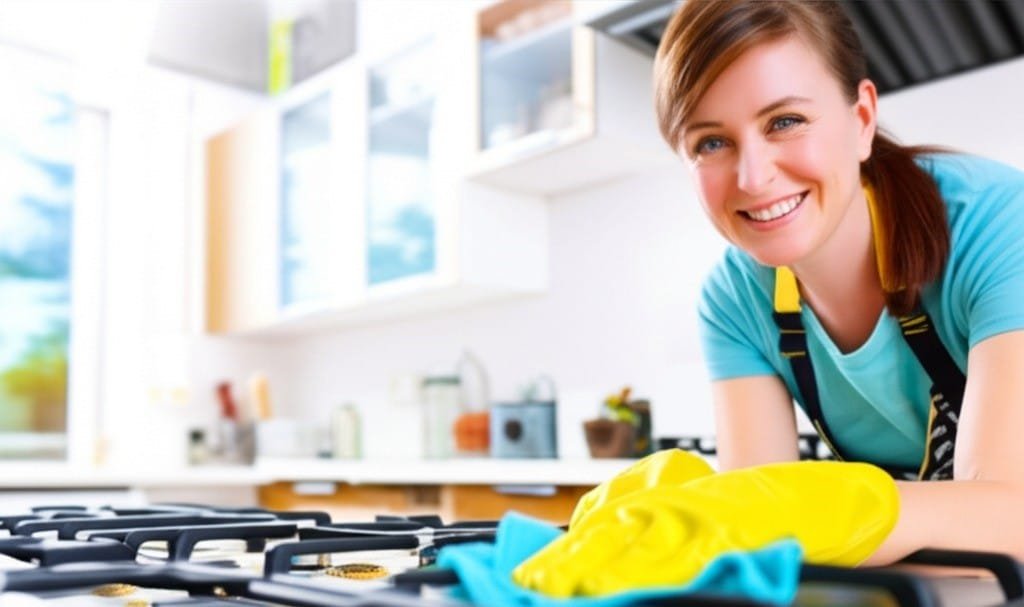 woman cleaning greasy stove