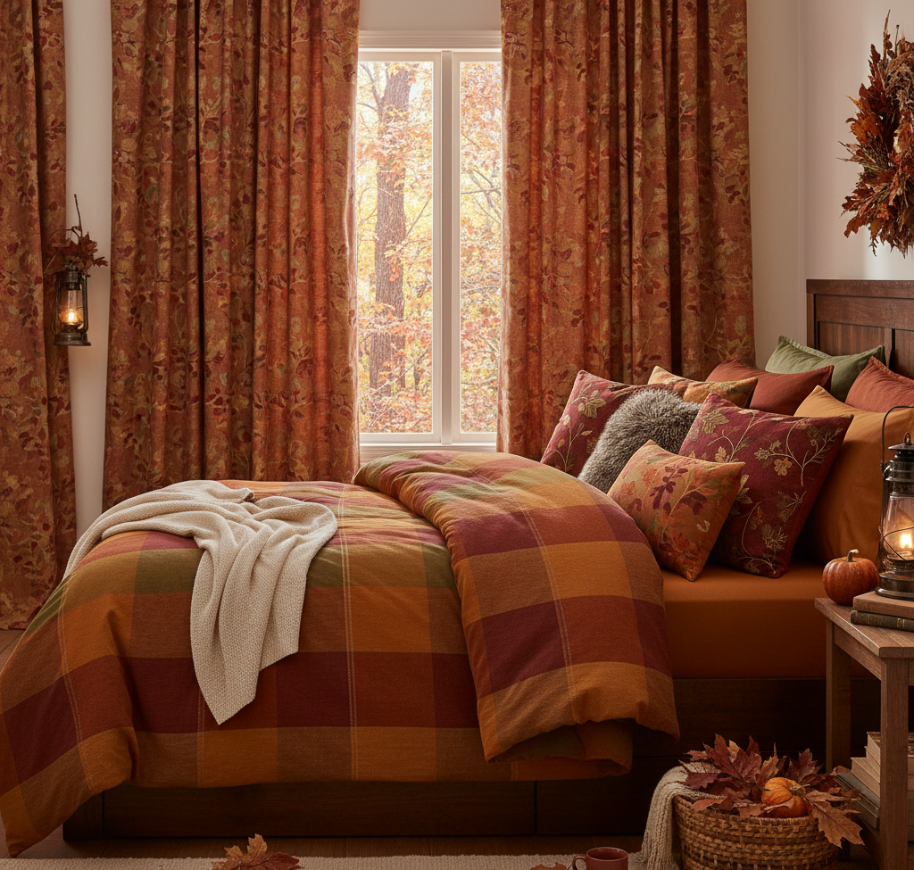 Autumn Bedroom Bed and Curtains