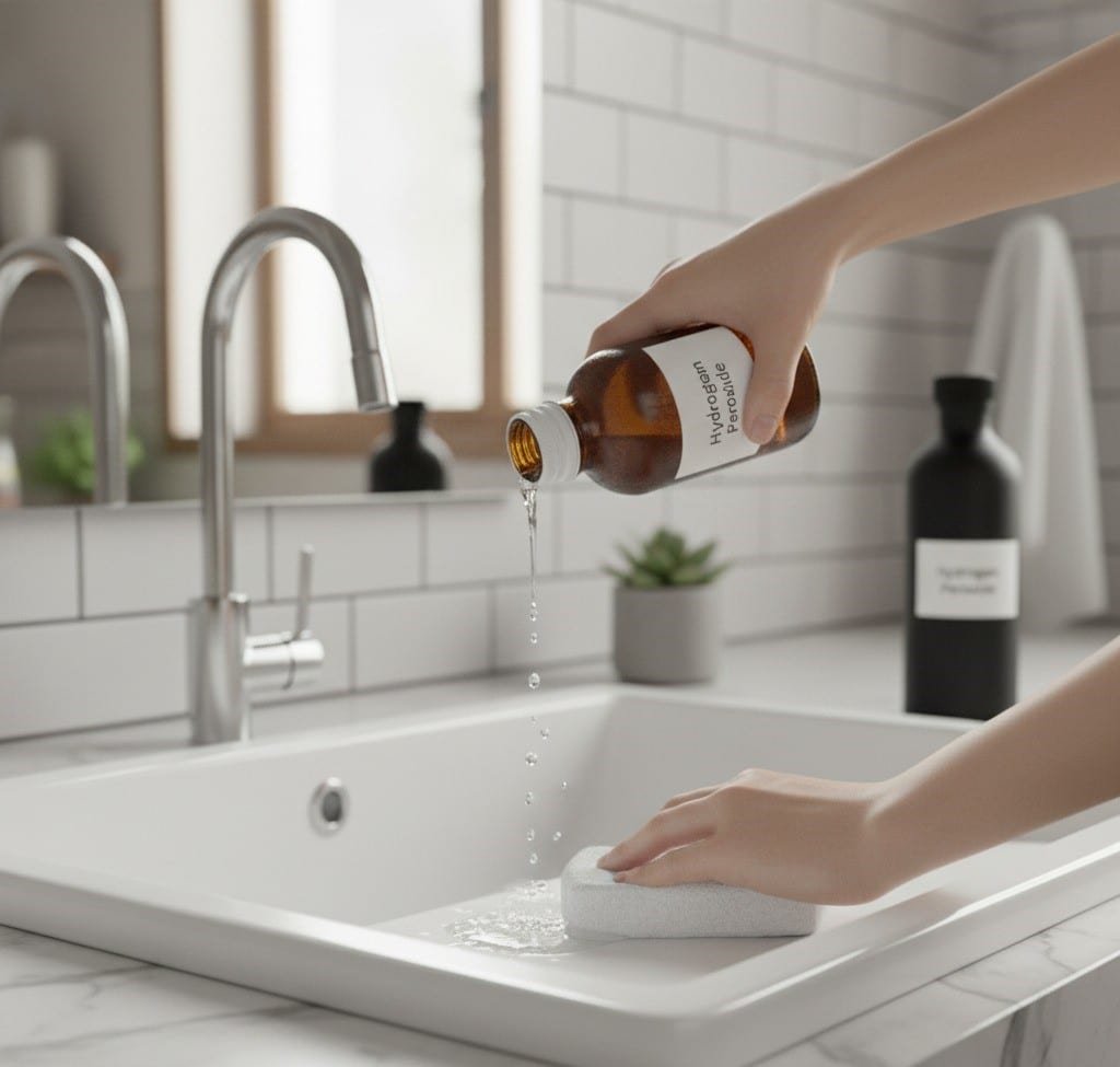 Hydrogen peroxide being used in the bathroom