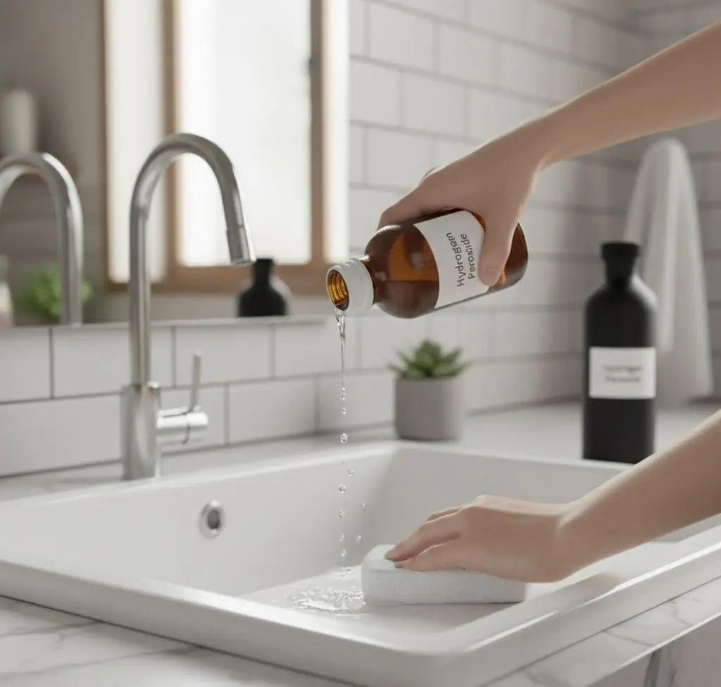 Hydrogen peroxide being used in the bathroom