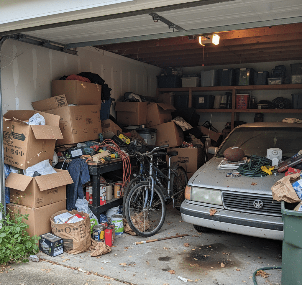 a garage that needs cleaning